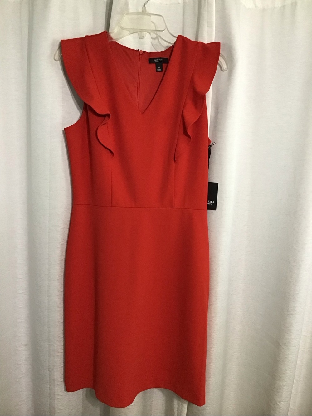 Simply Vera Vera Wang Red-Orange Ruffle V-Neck Sheath Dress